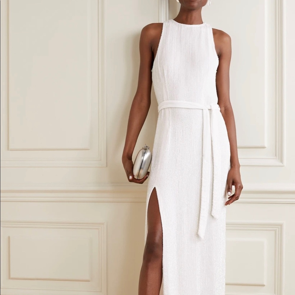 Retrofete Tilly belted sequin chiffon maxi dress